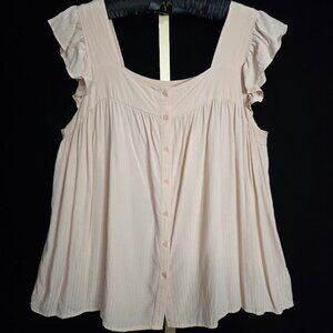 Pleione Pink Vertical Striped Short Flutter Sleeved Blouse XL